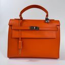 Vera Pelle Large Orange Genuine Leather Handle Bag with a Strap Photo 0