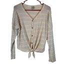 Paper Crane Women's  Stripe Gray Pink Tie Front Knit Button Down Top Size Large Photo 0