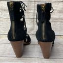 Nine West  Highland Lace Up Black Leather Block Heel Booties Size 10 M Photo 6