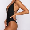 White Fox Boutique White Fox “Daydream Island” black shiny wrap sexy one piece swimsuit swimwear Photo 1