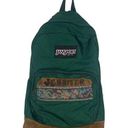 Jansport Vintage 90's  Leather Suede Bottom Backpack- Green Floral Embroidered Photo 0