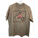 Jerzees Vintage  David Boxley Salmon Eater 90's Graphic Crew T-Shirt Tan Size L Photo 0