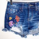 Zco Jeans  Floral Embroidered Raw Hem Jean Shorts Photo 2