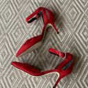 Marc Fisher Women red suede ankle wrapped pointed toes stilettos d’orsay shoes, Size 61/2M Photo 0