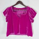 Free People  Therese Hot Pink Velvet Velour V-Neck Flutter Sleeve Top Small Photo 4