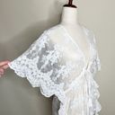 Edge UNBRANDED | Floral Lace Kimono Sleeve Cover Up White Scalloped  Tie Waist OS Photo 6