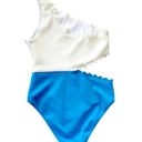 ONIA  Betty Cut Out One Shoulder One Piece Swimsuit Blue and White Size M NWT Photo 4