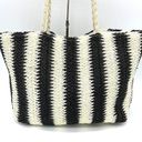 Bueno  Tote Bag Large Woven Straw Black Cream Beachy Boho Travel Summer Festival Photo 4