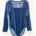 Old Navy NEW  Blue Velvet Long Sleeve Bodysuit sz Large Snap Closure Square Neck Photo 0