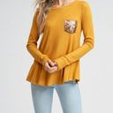 White Birch 9. Mustard Thermal Top with Sequin Pocket and Buttons Photo 3