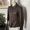 BCBGMAXAZRIA BCBG MAX AZARIA Leather Jacket Womens Size 8 Brown Long Sleeve Buttons Front Photo 1