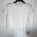 Halara  Sheer Short Sleeve Asymmetric Split Hem Jacquard Cropped Top White Size M Photo 4