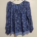 Majorelle  Blue Patterned Blouse with Tassel Tie Neckline Size Small Photo 0