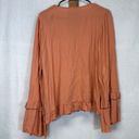 Peach Love California  Peach Long Bell Sleeve Tiered Ruffle Blouse Size M Photo 4