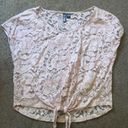 Full Tilt PALE PINK LACE CROPPED TIE FRONT TOP Photo 0