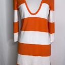 Tommy Bahama  Orange White Striped Deep Plunge V Tunic Stretch Knit Top Small Photo 1