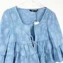 ZARA NWT  Gauze Tie Front Tiered Top S Blue Photo 4