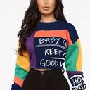 Fashion Color Block Letter Print Sweatshirt Women's Autumn Winter O-Neck Long Sl Photo 0