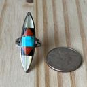 Vintage Sterling Silver Mother of Pearl Blue Turquoise Ring, Shield Ring Sz 7.25 Black Photo 3