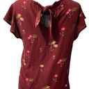 Blu Pepper 🌸 Burgundy floral top, flowy sleeves, relaxed, good for summer, flowers L large Photo 1