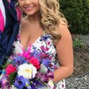 Ellie Wilde White, Magenta, Blue Floral Prom Dress Photo 3