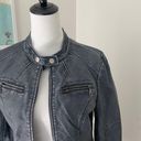 Vintage Blue Gray Faux Leather Moto Jacket Photo 1