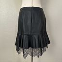 Who What Wear  Black Faux Leather Mini Skirt with Ruffle Lace Hem Photo 5