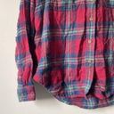 American Eagle  Red Blue Plaid Flannel Hooded Button Down Shirt Shacket sz Small Photo 2