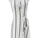 Blashe White Striped Sleeveless Collared V Neck Tie Waist Mini Wrap Dress Size S Photo 0