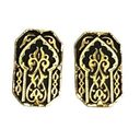 Onyx VTG Ai Damascene EARRINGS  Etched Gold Filled Floral Fleur de Lis Stud Posts Photo 0