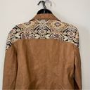 Chico's  Tan Faux Leather Jacquard Mixed Media Moto Jacket Southwestern Sz Medium Photo 8