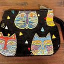 Feline Laurel Burch NWOT  Faces Colorful Tapestry Black Sequin Cat Wristlet Photo 0