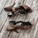 Nina  Cutout Bead Stiletto Sandals Crepe Fabric Leather Sole 6.5 Black Rust Brown Photo 2