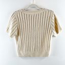 Elodie  Short Sleeve Crochet Knit Cropped Sweater Tee Shirt Tan Beige Small Photo 3