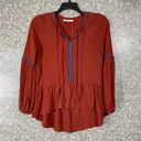 Ro & De  Rust Orange Embroidered Hi-Low Peasant Top - Size Small - Long Sleeves Photo 0