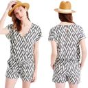 J.Crew  Linen Blend Short Sleeve Romper w/ pockets in Black White Ikat Print, XS Photo 1