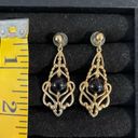 Black Bead FAUX gold &  teardrop pierced Earrings, vintage Photo 2