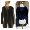 Bella Dahl  Navy Crushed Velvet Crop Hoodie Photo 2