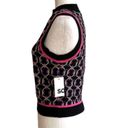 SO  Retro Sweater Vest Preppy Black Fuchsia Crop High Neck Vest Junior Medium NEW Photo 4