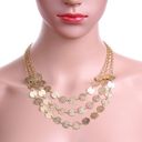 Statement Multi-Layer Gold Choker Necklace Round Charm - Sequins Gold Coin Photo 2