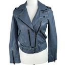 All Saints Balfern Flint Blue Belted Crop Leather Moto Jacket Size 4 Photo 2