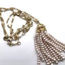 Talbots  Women's Gold Tone Chain Links Pearl Tassel Pendant Necklace Gold White Photo 2