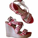 Frye  Corrina Whipstich Platform Wedges Leather Peep Toe Braided Sandals 5.5 GUC Photo 2