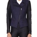 BCBG MAXAZRIA Combo Denim w/ Leather Sleeves Jacket Blue/Black Size M NEW Photo 1