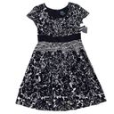 Gabby Skye  Dress Black White Floral Cotton Fit & Flare Front Pockets Size 12 Photo 11