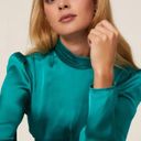 Slate + Willow  Green Satin Crop Top Long Sleeve Open Back Big Bow Photo 3