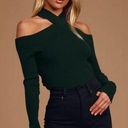 Lulus NWT-  Green Ribbed Cold Shoulder Cropped Sweater Top M Photo 0