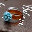 Daisy Baby Blue  Floral Brown Agate Bohemian Size 7 Ring Photo 2