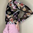 Ginger G Retro Colorful Sheer Floral Crop Shirt Photo 1