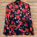 Victoria's Secret ‎ Floral Satin Long Sleeve Button Down Pajama Shirt Black Red S Photo 2